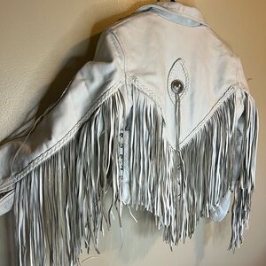 Vintage white fringe leather jacket